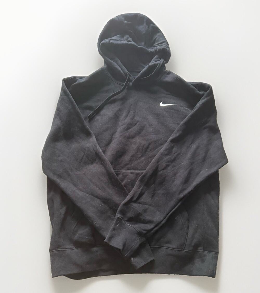 Nike Men's Black Pullover Hoodie M Cotton Blend Fleece Logo Pockets Drawstring